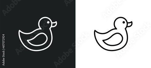 duck toy line icon in white and black colors. duck toy flat vector icon from duck toy collection for web, mobile apps and ui.