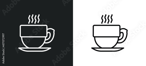hot cup of coffee line icon in white and black colors. hot cup of coffee flat vector icon from hot cup of coffee collection for web, mobile apps and ui.