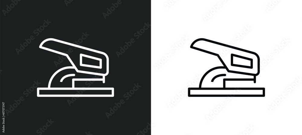hole puncher line icon in white and black colors. hole puncher flat vector icon from hole puncher collection for web, mobile apps and ui. hole puncher line icon in white and black colors. hole puncher flat vector icon from hole puncher collection for web, mobile apps and ui.