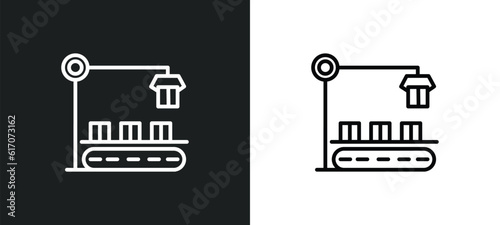 packing hine line icon in white and black colors. packing hine flat vector icon from packing hine collection for web, mobile apps and ui.