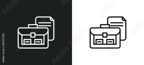 briefcase and document line icon in white and black colors. briefcase and document flat vector icon from briefcase document collection for web, mobile apps ui.