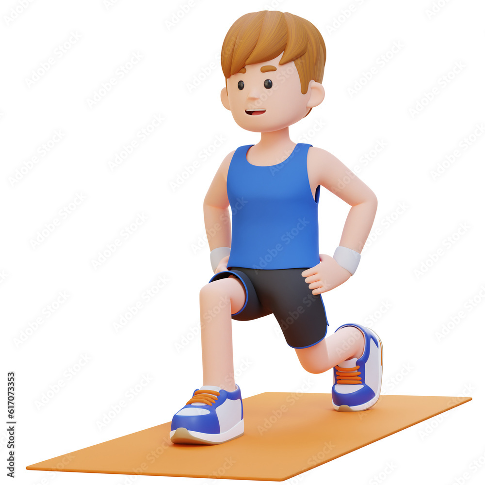 Fototapeta premium 3D Sporty Male Character Performing Dynamic Lunges at the Gym