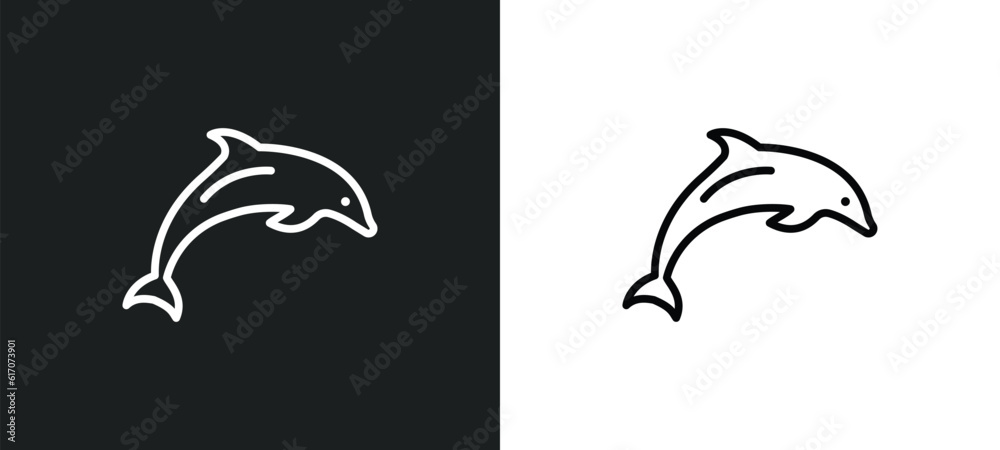 Fototapeta premium jumping dolphin line icon in white and black colors. jumping dolphin flat vector icon from jumping dolphin collection for web, mobile apps and ui.