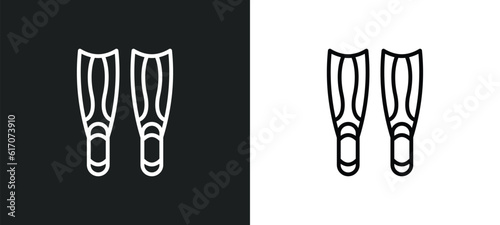 diving fins line icon in white and black colors. diving fins flat vector icon from diving fins collection for web, mobile apps and ui.