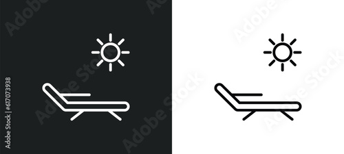 deck chairs and sun line icon in white and black colors. deck chairs and sun flat vector icon from deck chairs sun collection for web, mobile apps ui.