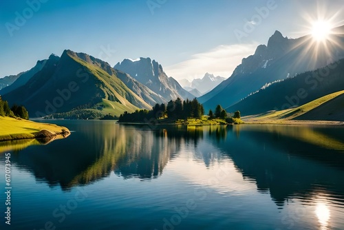 lake in the mountains by AI generating © Muzammil