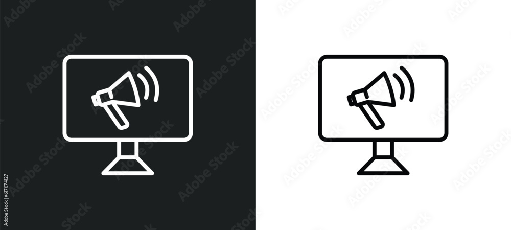 advertising line icon in white and black colors. advertising flat vector icon from advertising collection for web, mobile apps and ui. advertising line icon in white and black colors. advertising flat vector icon from advertising collection for web, mobile apps and ui.