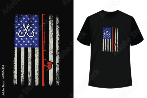 American Flag Fishing Shirt Vintage Fishing 4th Of July USA T-Shirt