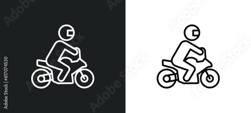 motorbike riding line icon in white and black colors. motorbike riding flat vector icon from motorbike riding collection for web, mobile apps and ui.