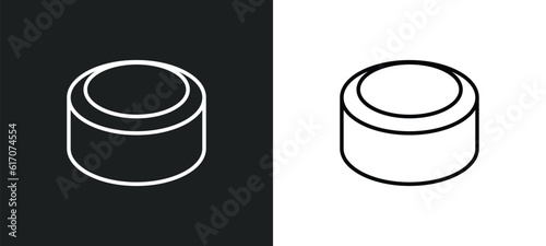 hockey puck line icon in white and black colors. hockey puck flat vector icon from hockey puck collection for web, mobile apps and ui.
