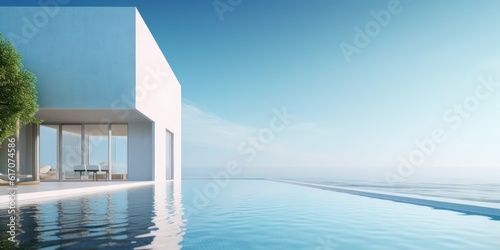 Sea view.Modern architecture with swimming pool and blue sky.Concept for vacation home or hotel.3d rendering © Eli Berr