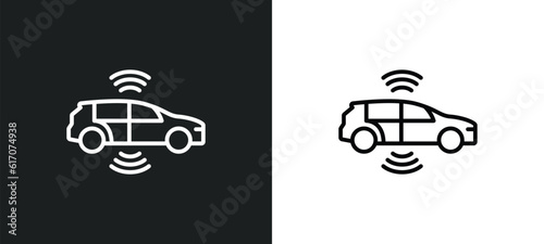 autonomous car line icon in white and black colors. autonomous car flat vector icon from autonomous car collection for web, mobile apps and ui.