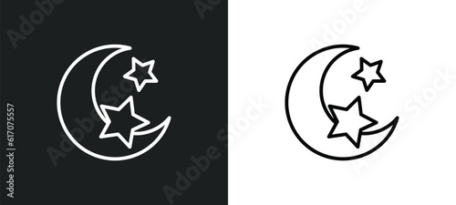 half moon and star line icon in white and black colors. half moon and star flat vector icon from half moon star collection for web, mobile apps ui.