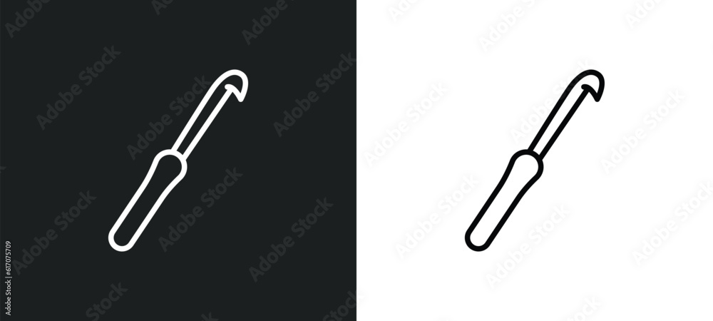 crochet hook line icon in white and black colors. crochet hook flat vector icon from crochet hook collection for web, mobile apps and ui.