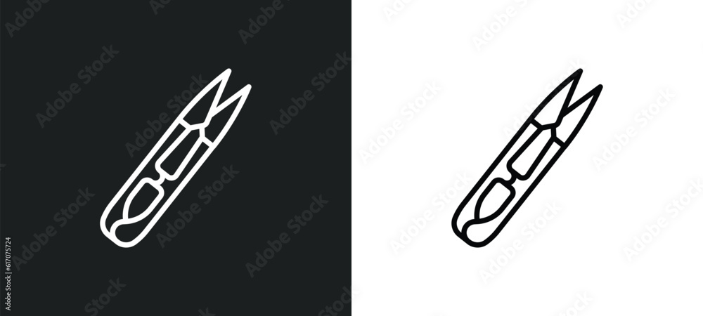 thread nippers line icon in white and black colors. thread nippers flat vector icon from thread nippers collection for web, mobile apps and ui. thread nippers line icon in white and black colors. thread nippers flat vector icon from thread nippers collection for web, mobile apps and ui.