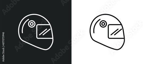racing helmet line icon in white and black colors. racing helmet flat vector icon from racing helmet collection for web, mobile apps and ui.
