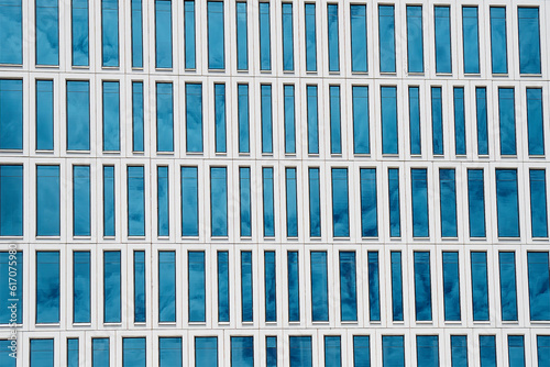 Reflection of the sky on the window of the building.