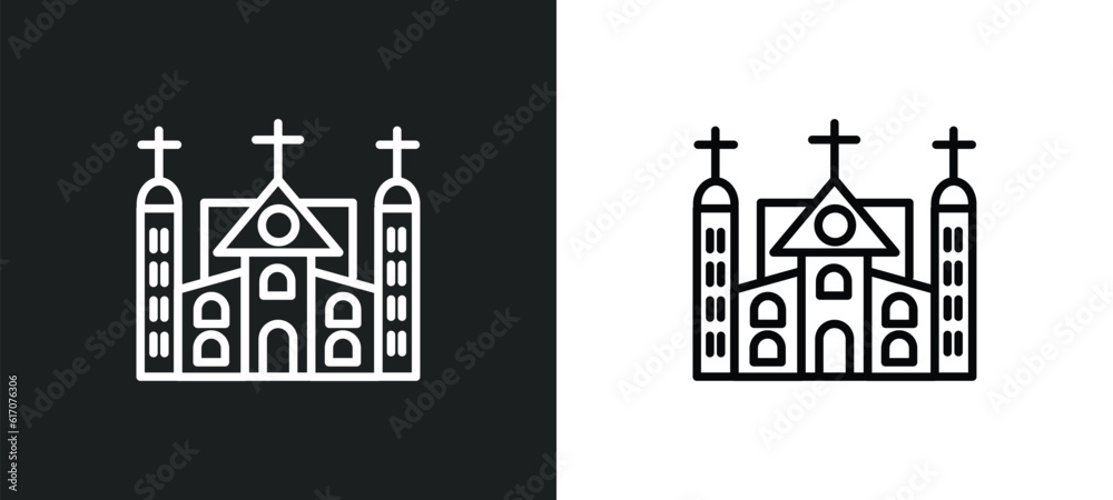 monastery line icon in white and black colors. monastery flat vector icon from monastery collection for web, mobile apps and ui.