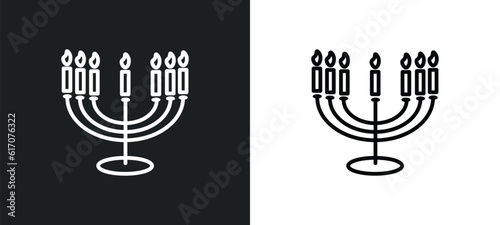 menorah line icon in white and black colors. menorah flat vector icon from menorah collection for web, mobile apps and ui.