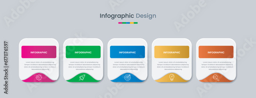 Business infographic design template with icons and 5 options or steps. Can be used for workflow, presentation, etc. Vector illustration