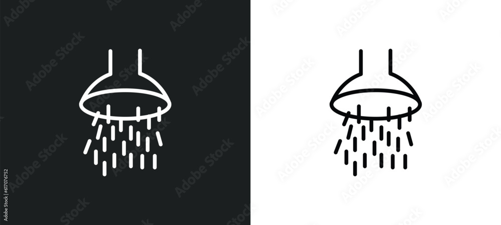 shower head and water line icon in white and black colors. shower head and water flat vector icon from shower head water collection for web, mobile apps ui. shower head and water line icon in white and black colors. shower head and water flat vector icon from shower head water collection for web, mobile apps ui.