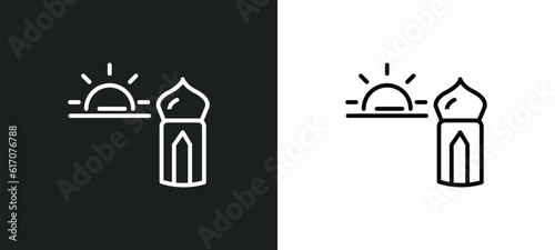 ramadan sunrise line icon in white and black colors. ramadan sunrise flat vector icon from ramadan sunrise collection for web, mobile apps and ui.