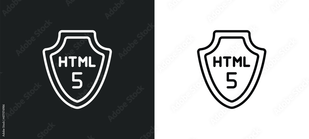 html5 line icon in white and black colors. html5 flat vector icon from html5 collection for web, mobile apps and ui.