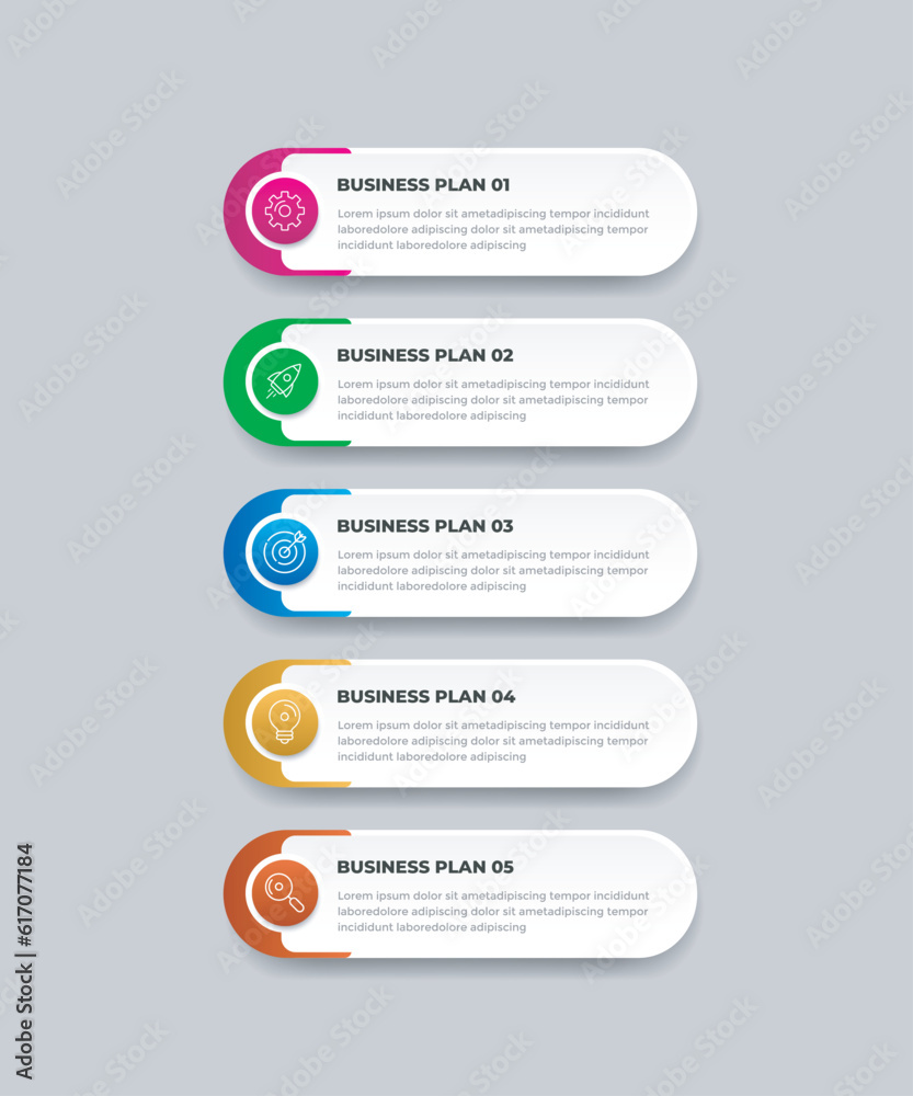 Business infographic design template with icons and 5 options or steps. Can be used for workflow, presentation, etc. Vector illustration Business infographic design template with icons and 5 options or steps. Can be used for workflow, presentation, etc. Vector illustration