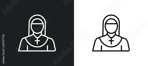 nun line icon in white and black colors. nun flat vector icon from nun collection for web, mobile apps and ui.