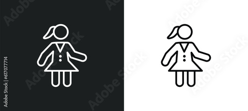scholar girl front line icon in white and black colors. scholar girl front flat vector icon from scholar girl front collection for web, mobile apps and ui.