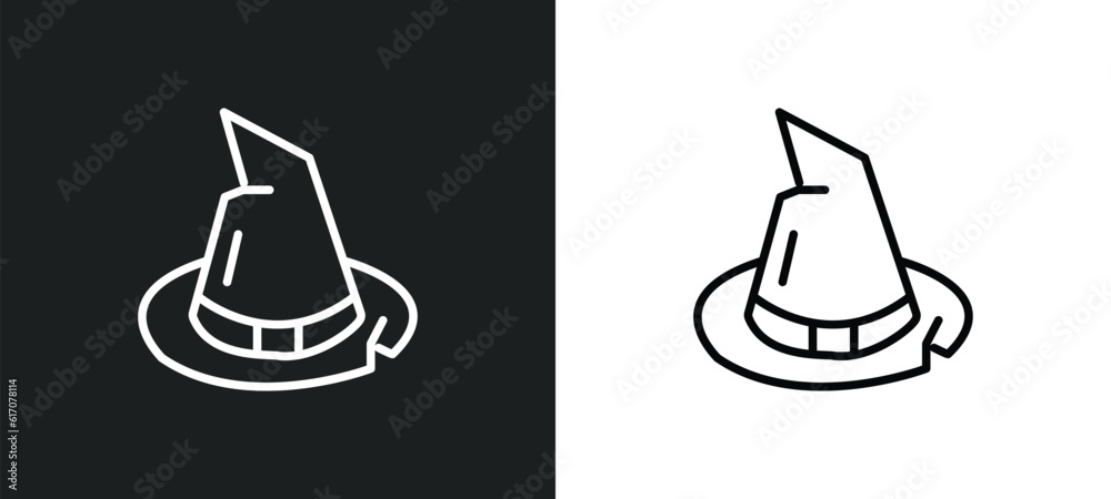wizard hat on head line icon in white and black colors. wizard hat on head flat vector icon from wizard hat on head collection for web, mobile apps and ui. wizard hat on head line icon in white and black colors. wizard hat on head flat vector icon from wizard hat on head collection for web, mobile apps and ui.