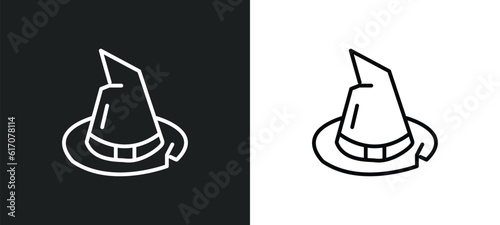 wizard hat on head line icon in white and black colors. wizard hat on head flat vector icon from wizard hat on head collection for web, mobile apps and ui.