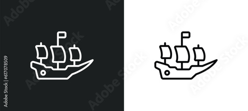 pirate ship line icon in white and black colors. pirate ship flat vector icon from pirate ship collection for web, mobile apps and ui.