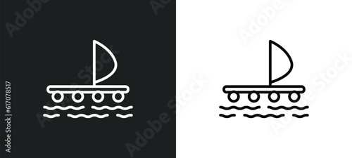 wood raft line icon in white and black colors. wood raft flat vector icon from wood raft collection for web, mobile apps and ui.