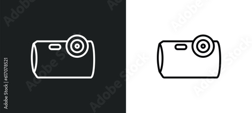 water resist camera line icon in white and black colors. water resist camera flat vector icon from water resist camera collection for web, mobile apps and ui.