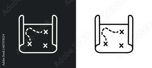treasure map line icon in white and black colors. treasure map flat vector icon from treasure map collection for web, mobile apps and ui.