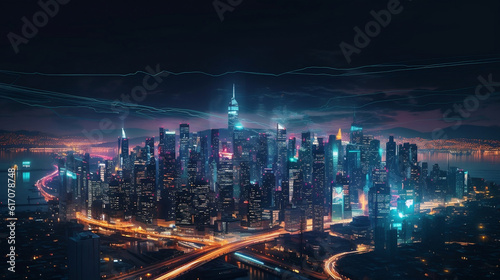 "Neon Horizons: Embracing the Technological Tapestry of Urban Life