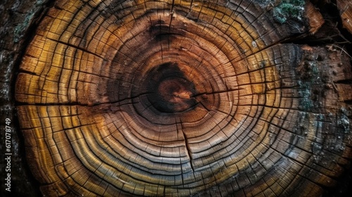close up of a tree stump. Determining the age of a tree by annual rings. background wallpaper. Generative AI