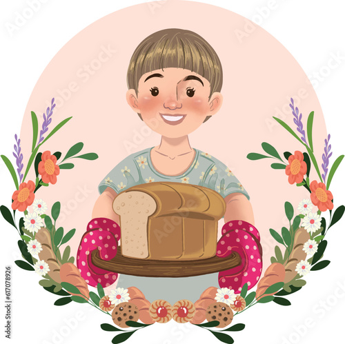 Lady bakery illustration created by procreate. Vector file.