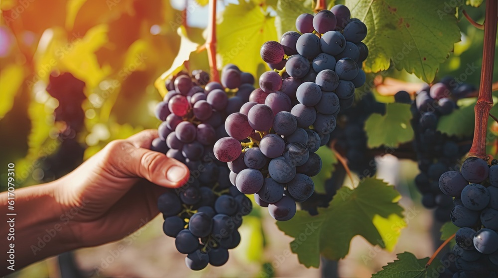 grape harvest at sunset