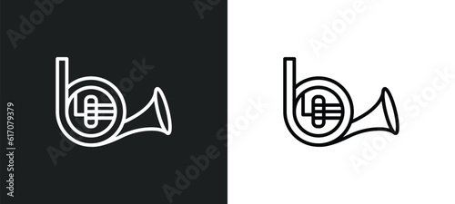 french horn line icon in white and black colors. french horn flat vector icon from french horn collection for web, mobile apps and ui.