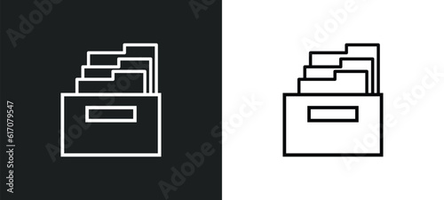 Photos archivist line icon in white and black colors