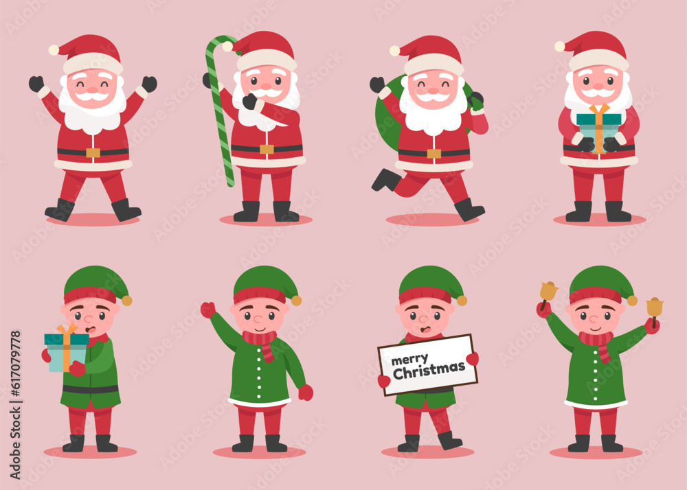 Santa Claus and elf characters in various poses and scenes.