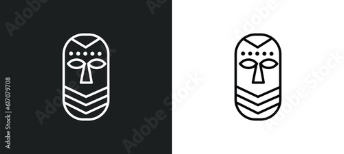 african mask line icon in white and black colors. african mask flat vector icon from african mask collection for web, mobile apps and ui.