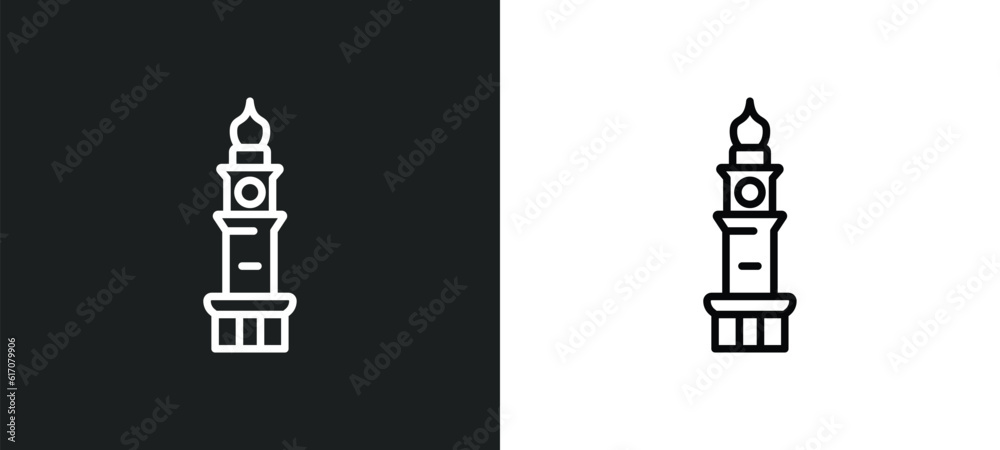 clock tower line icon in white and black colors. clock tower flat vector icon from clock tower collection for web, mobile apps and ui. clock tower line icon in white and black colors. clock tower flat vector icon from clock tower collection for web, mobile apps and ui.