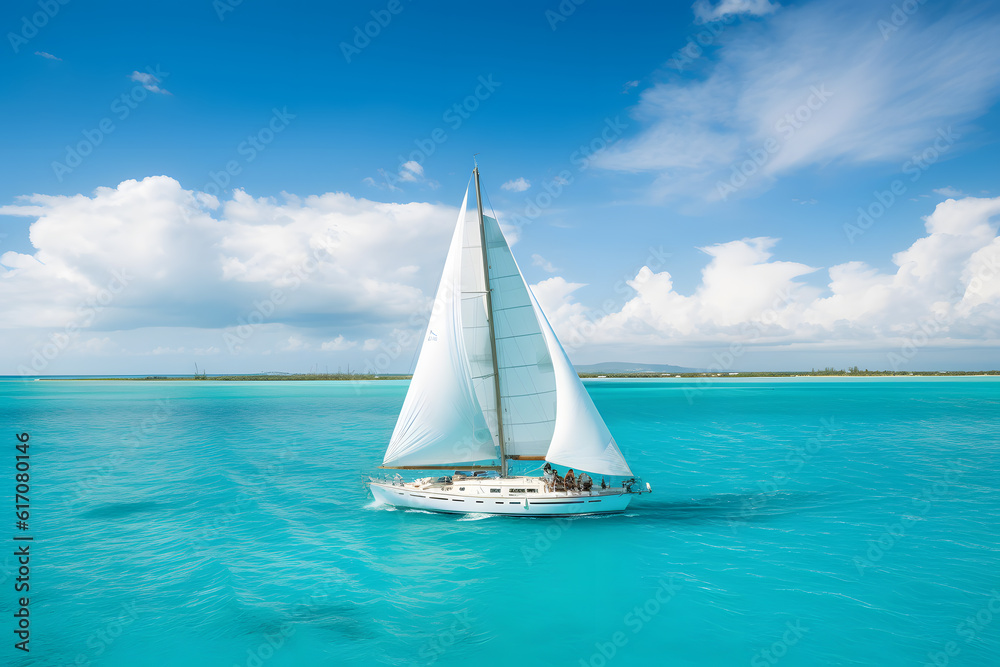 Luxury Sailing Boat in Clear Tropical Sea - Generative AI