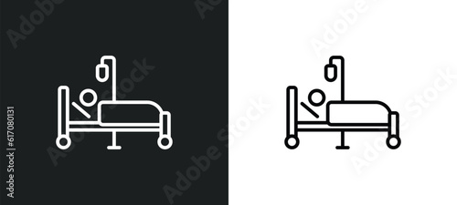 illness on bed line icon in white and black colors. illness on bed flat vector icon from illness on bed collection for web, mobile apps and ui.