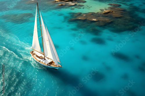 Luxury Sailing Boat in Clear Tropical Sea - Generative AI