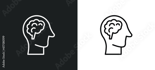 brain in bald male head line icon in white and black colors. brain in bald male head flat vector icon from brain bald male head collection for web, mobile apps and ui.