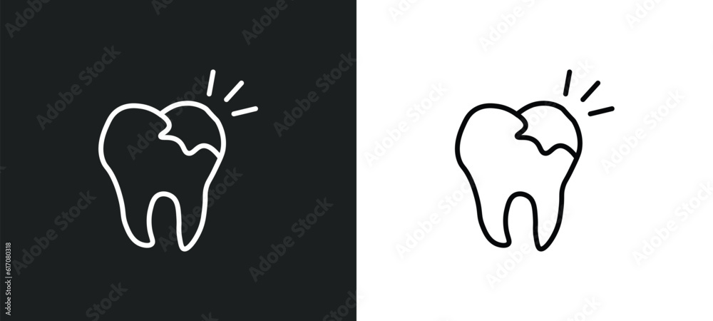 Fototapeta premium caries line icon in white and black colors. caries flat vector icon from caries collection for web, mobile apps and ui.